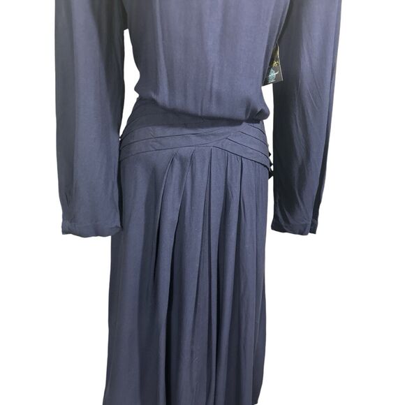 Vintage 80s Kathy Lee Victorian Style Modest Maxi Dress Sz 12 Prairie Navy Blue - Picture 3 of 6